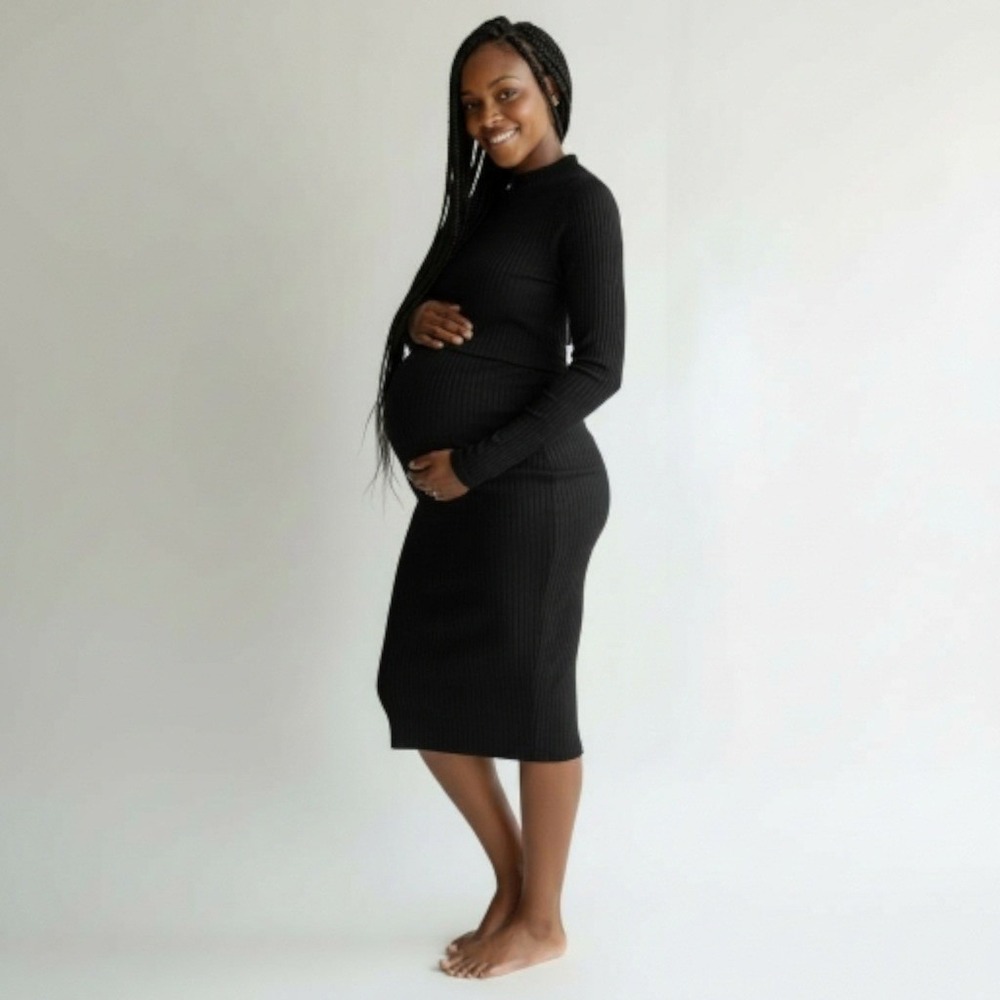 Time & Tru Maternity 2-Piece Black Ribbed Tank Dress Set Large 12-14 NWT